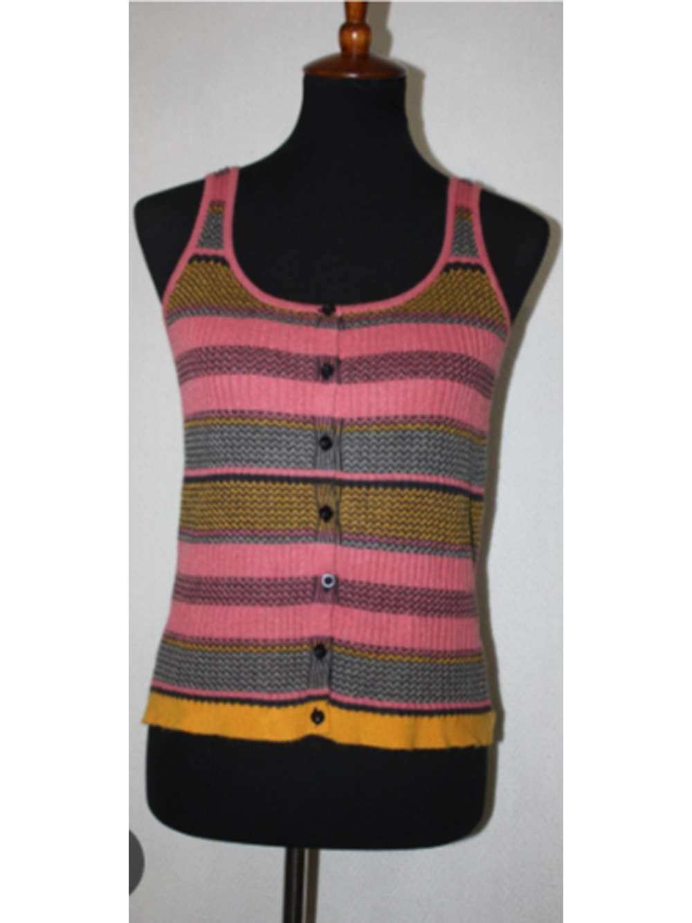 Alya Ribbed Knit Striped Button-Front Sweater Tank Top Pink/Yellow Size XS 00-2